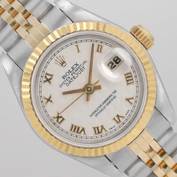 Rolex Accessories - Rolex Ladies Datejust 26mm Two-Tone Ivory Pyramid Dial Fluted Jubilee 69173